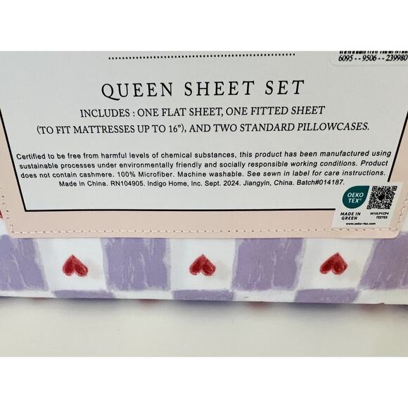 Cupcakes & Cashmere Queen Sheet Set Hearts Purple Pink - Picture 4 of 4